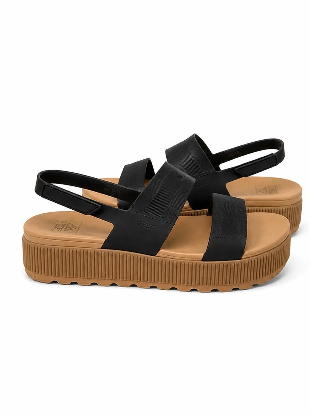 REEF Black Water Vista Higher Strappy Platform Sandals 9